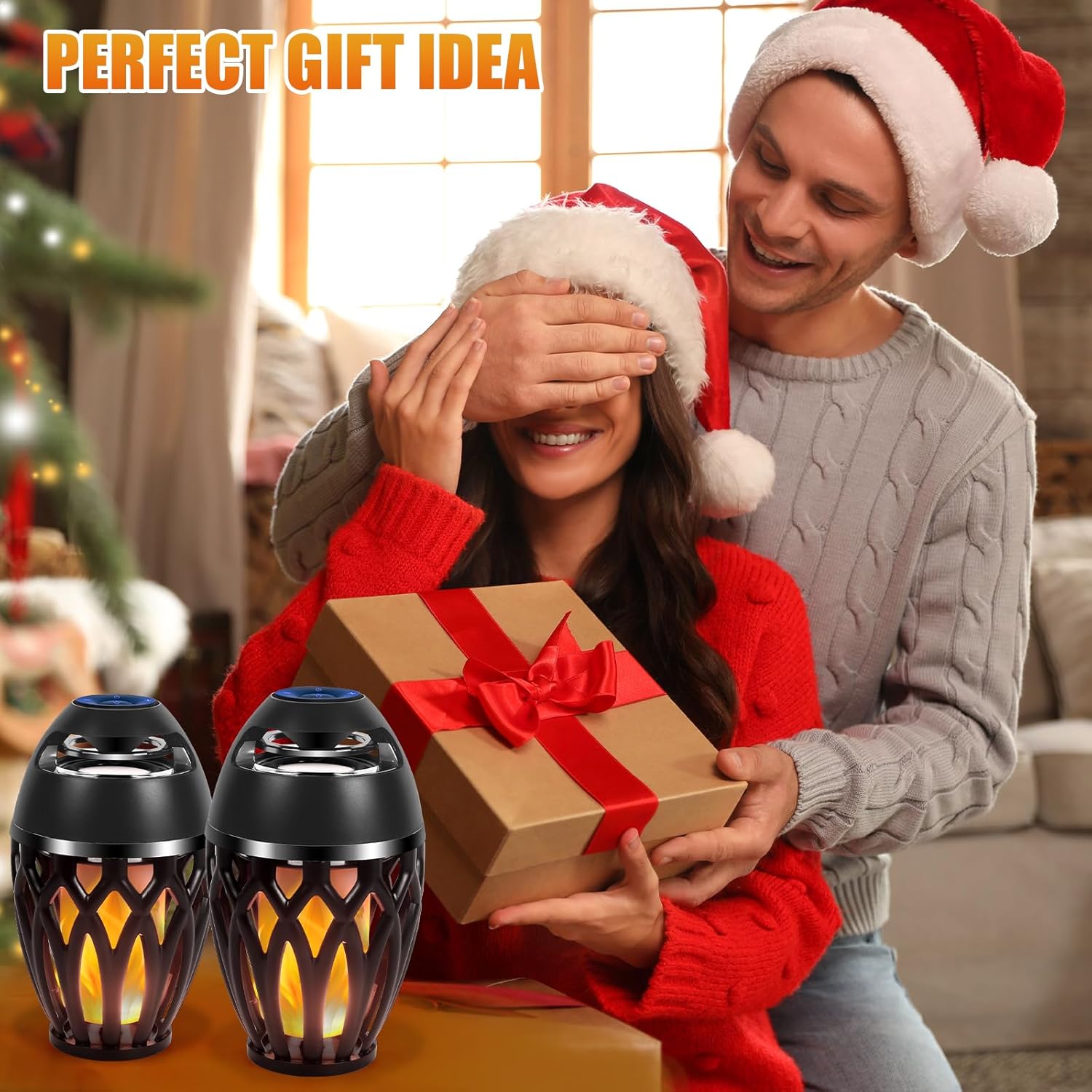 Outdoor Bluetooth Speakers, Wireless Speaker with LED Flame Speaker,Ipx5 Waterproof Design, Bluetooth 5.0 LED Flame Lamp for Outdoor Party, Camping and Desktop Decoration (Black) - Image 7