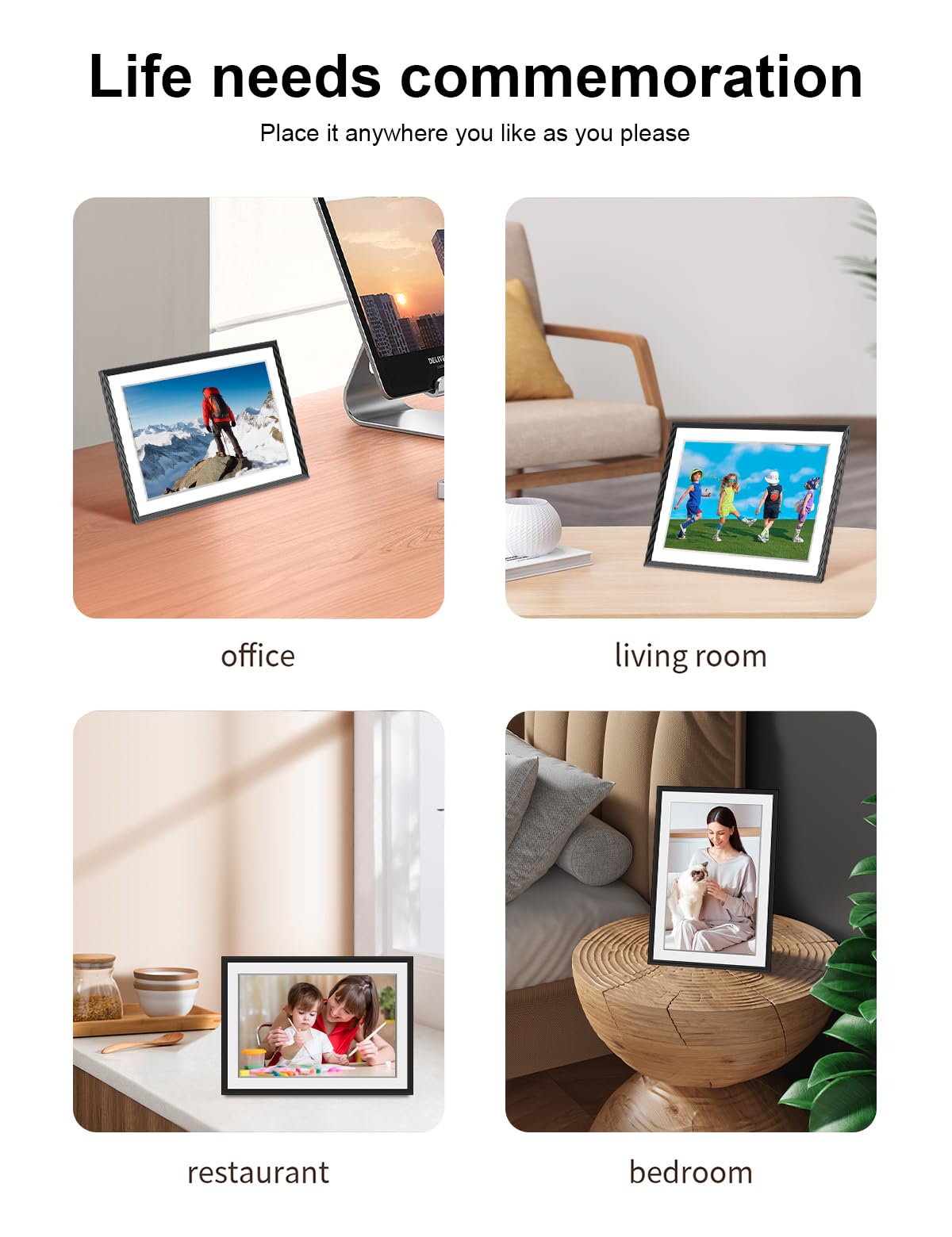 Cadre Photo numérique Intelligent Wi-FI FRAMEO 10,1 Pouces 32 Go, écran Tactile IPS LCD 1280x800, Rotation Automatique Portrait/Paysage, Partage instantané de Moments Via l'application Frameo Noir