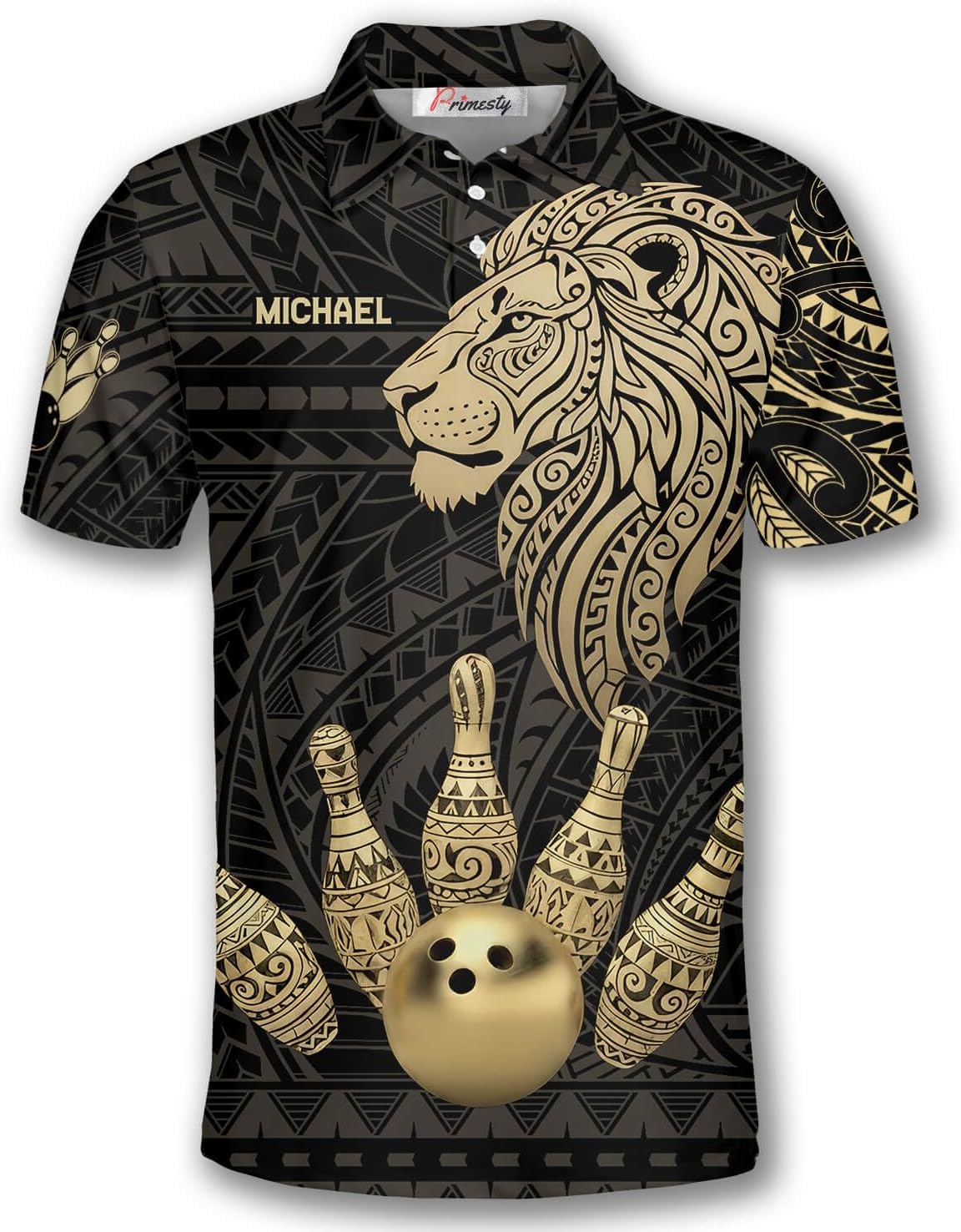 PRIMESTY Lion Bowling Shirts, Custom Lion King Bowling Polo Shirts, Personalized Lion Bowling Jerseys for Men Women