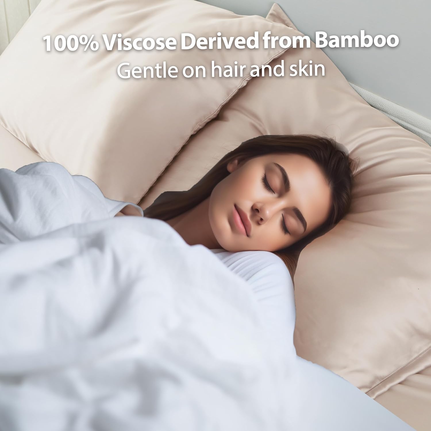 2 Pack Cooling Pillow Cases,Viscose Derived from Bamboo Pillow Protectors Standard Size Set of 2, 400 Thread Count Soft Silky Breathable Summer Pillow Cover with Zipper Hidden (2PCS, Standard, Beige) - Image 6