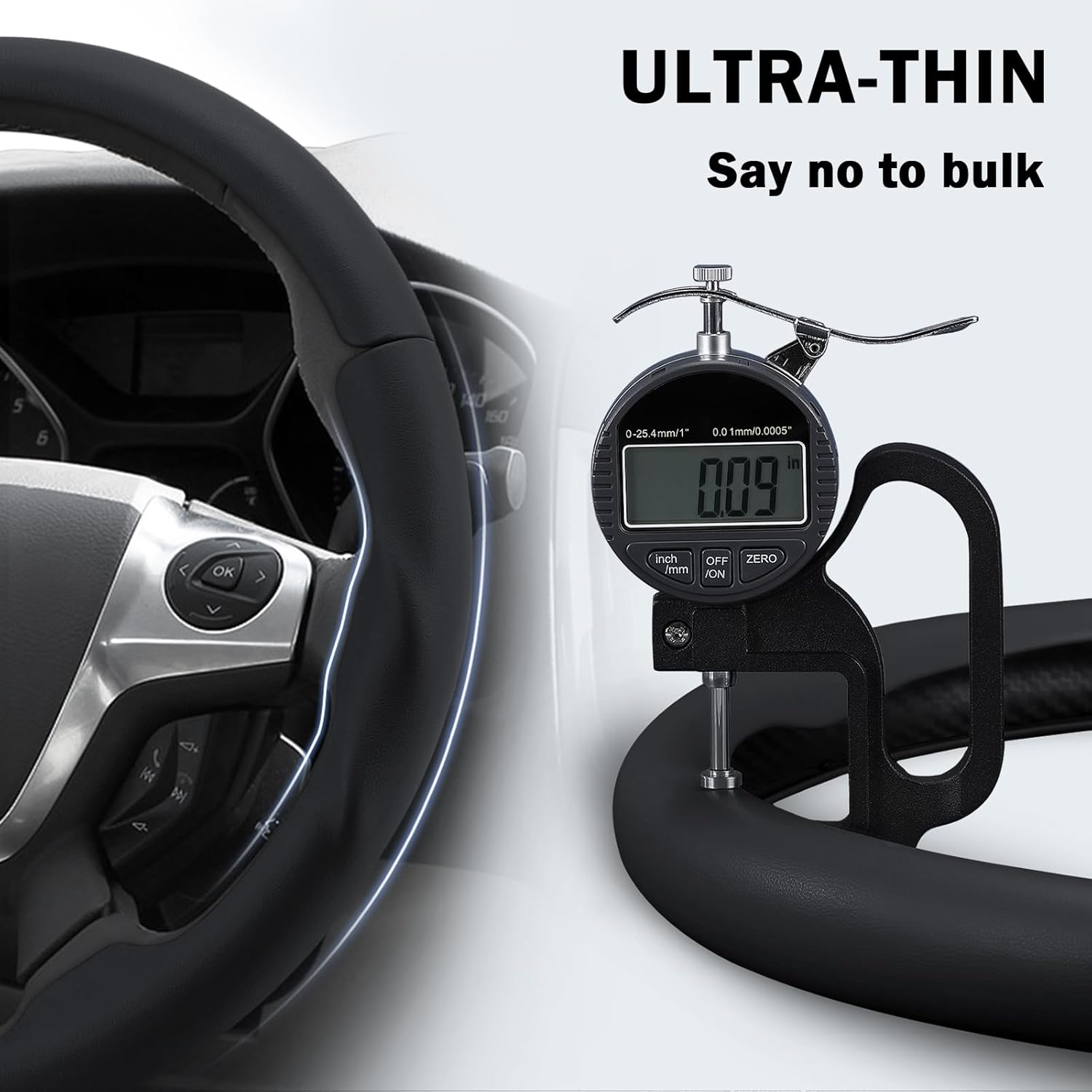 Steering Wheel Cover for Ford Escape 2013-2016/ Focus 2012-2014/ C-MAX 2013-2018, Car Steering Wheel Cover Accessories Protector for Ford (Black Leather)