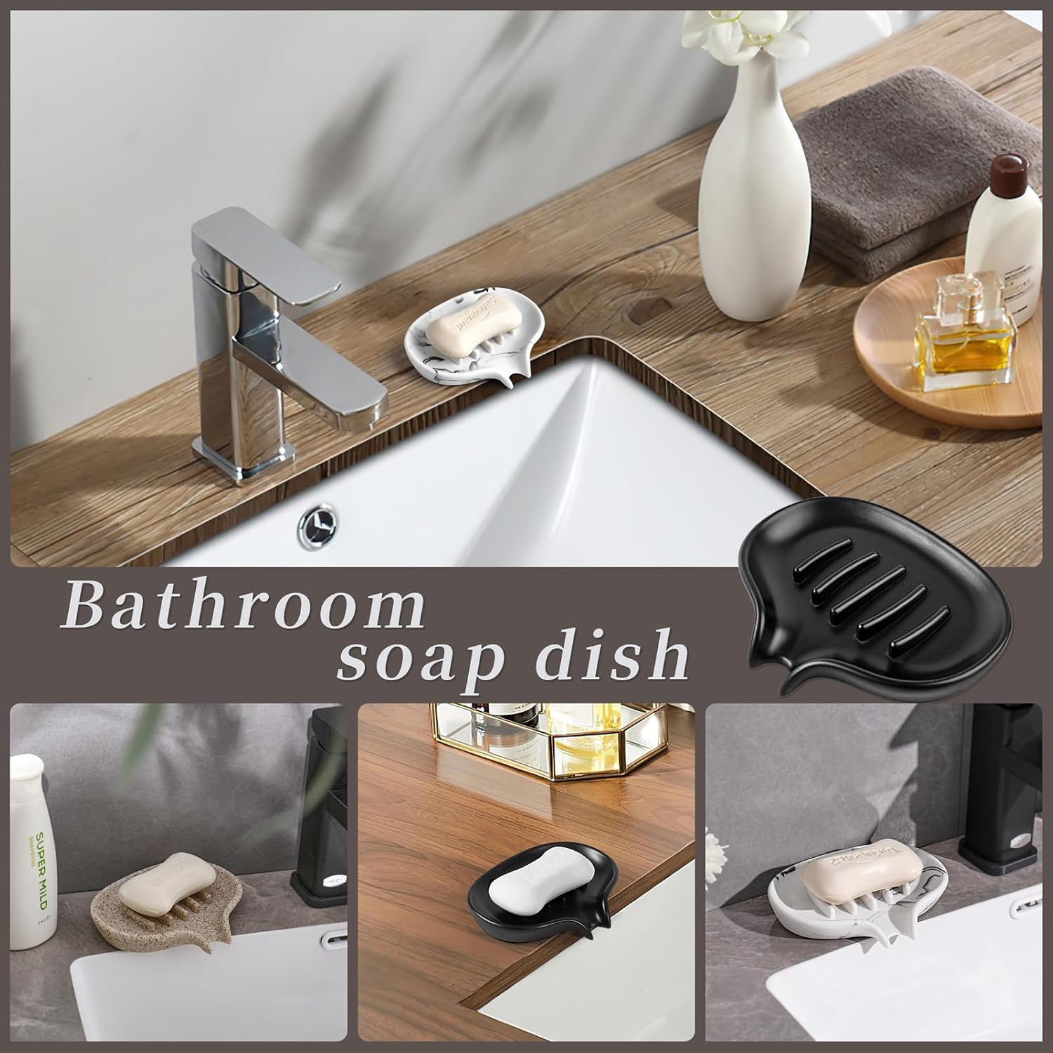 Self Draining Soap Dish for Shower & Bathroom Sink with Drain image 4