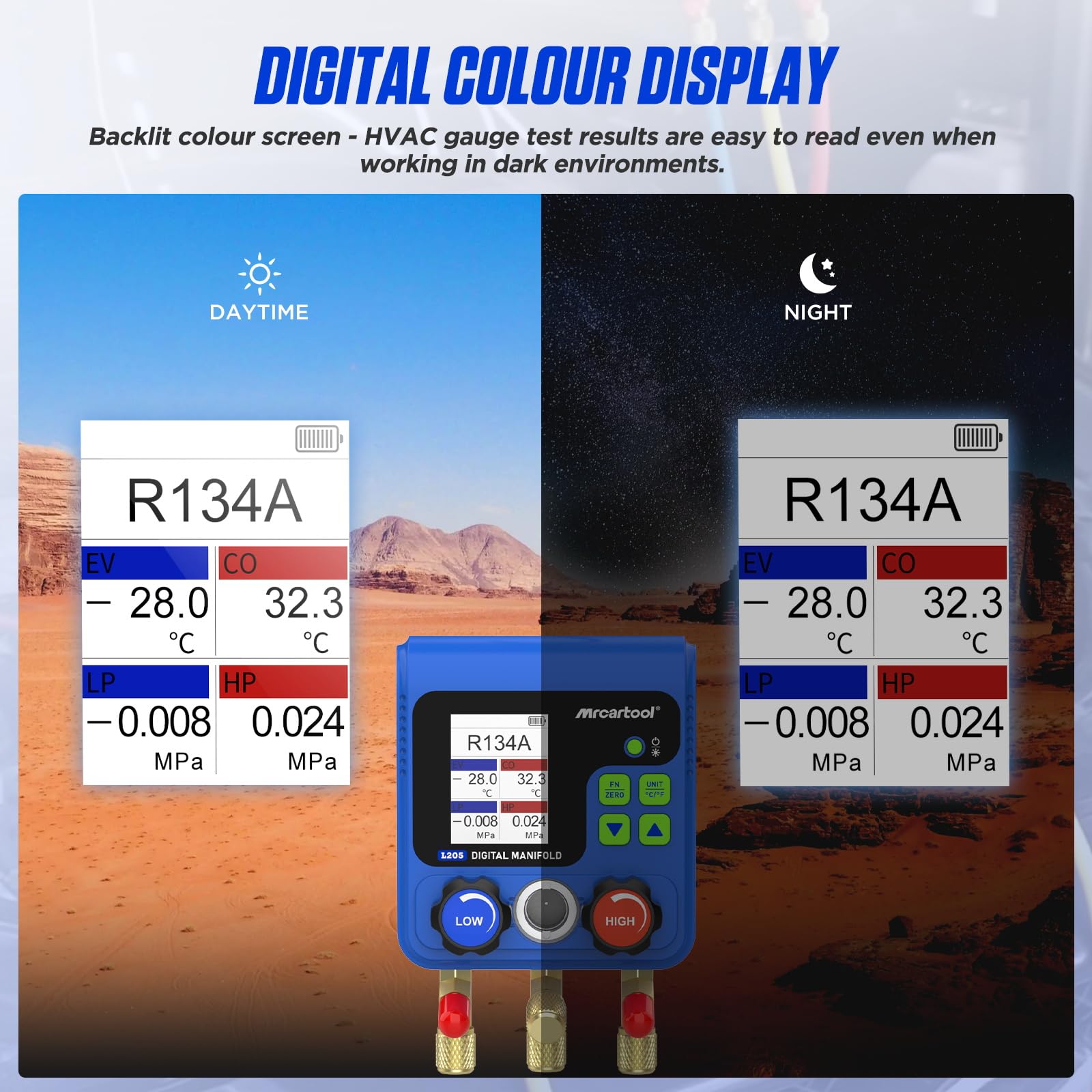 Bomba de vacío digital para sistemas de aire acondicionado y pruebas, manómetro de refrigerante R410a R32 digital, manómetro de refrigerante HVAC 92 refrigerante