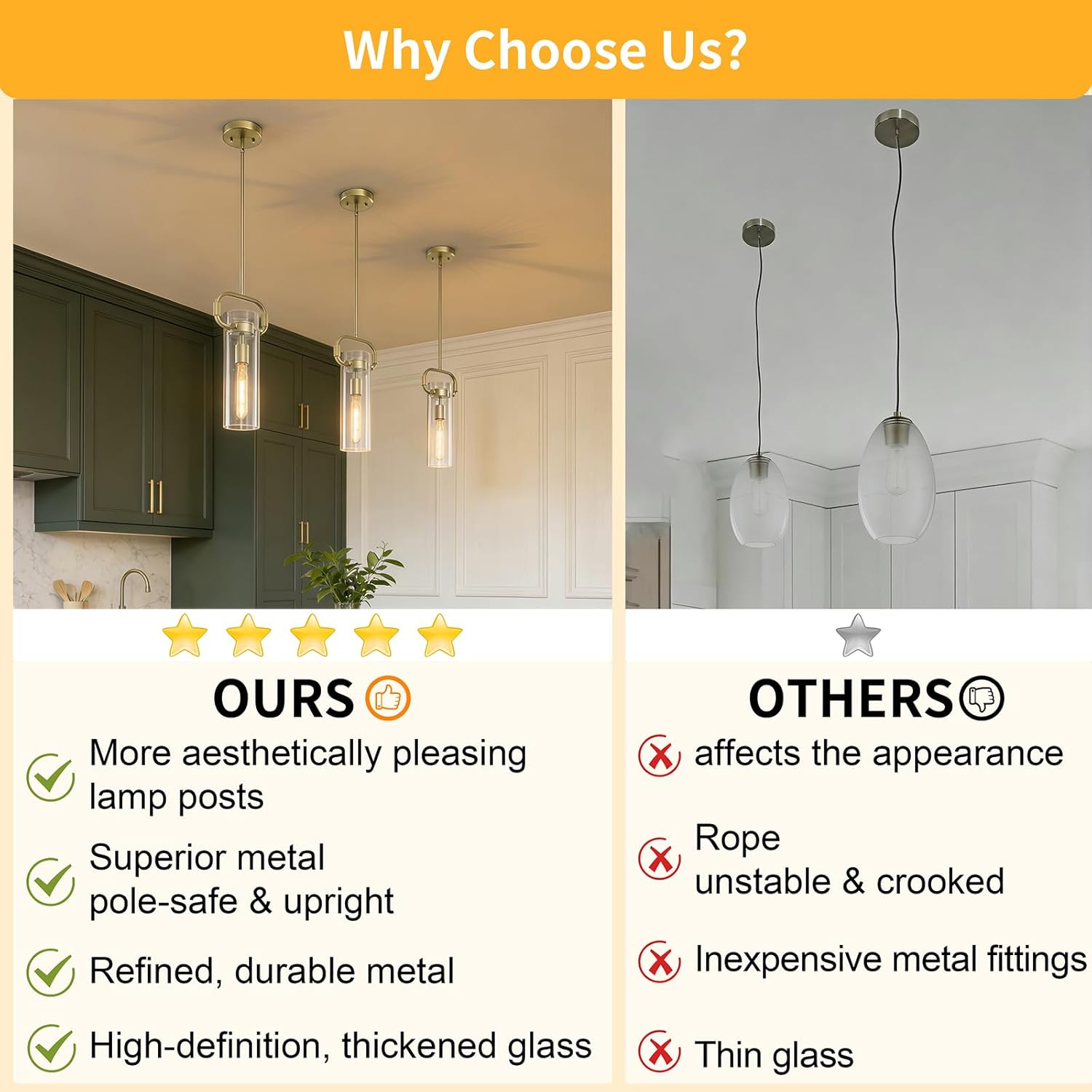 2 Pack Modern Gold Pendant Lights Kitchen Island, Cylinder Long Tube Glass Hanging Pendant Light Fixtures, Adjustable Pendant Lighting for Kichen Dining Room Bathroom E26 Bulbs Included