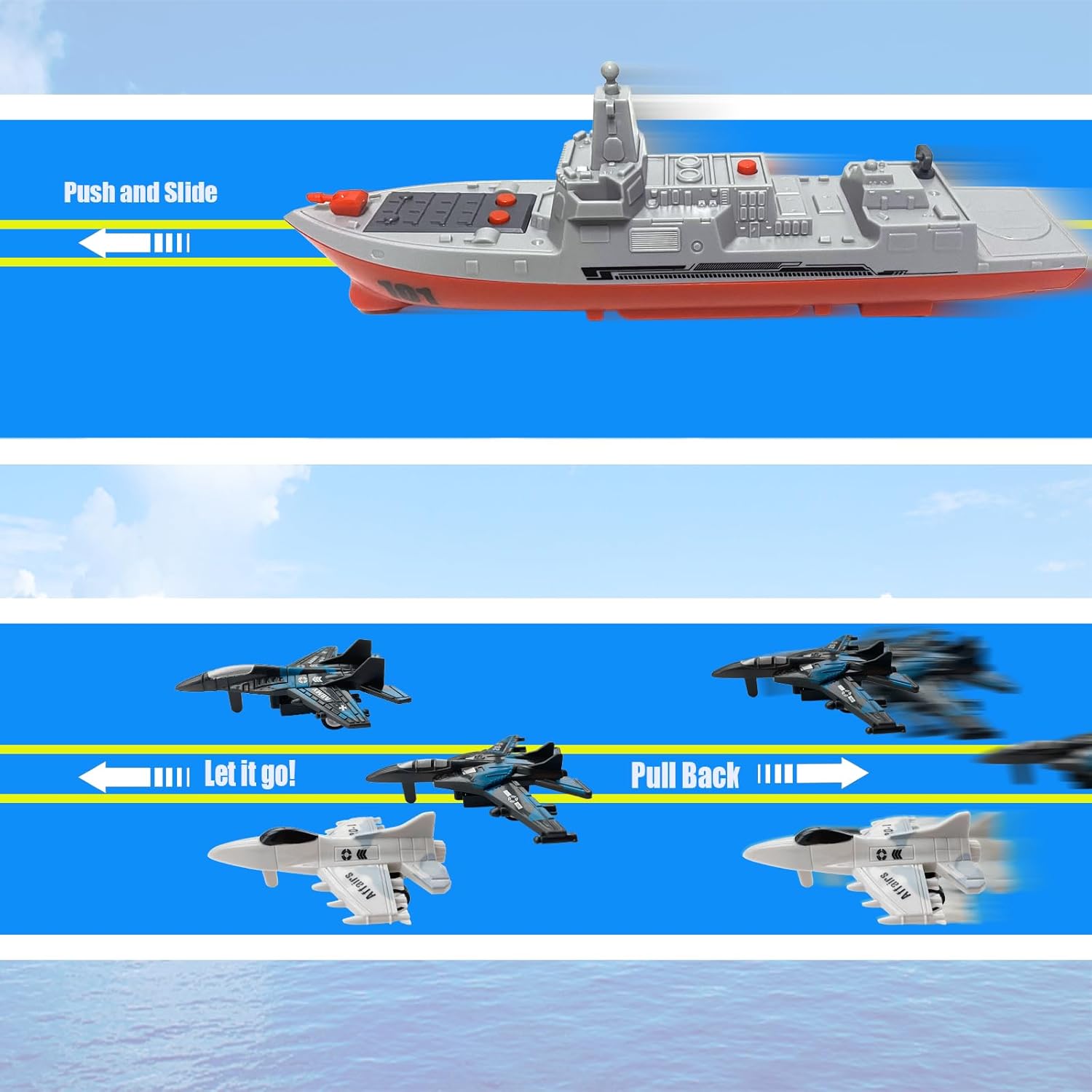 Military Naval Vessel Naval Ship with Launching Cruise Missile and Battle Ship Group, Small Scale Pull Back Fighter Jet, Ideal Present Army Toys Set for Kids Boys Girls