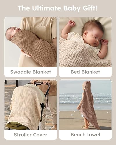 Miniatura 6 de Yoofoss - Paquete de 2 toallas de baño con capucha, de 100 % muselina de algodón, para bebés y niños pequeños, 32 x 32 pulgadas, suaves y Alpaca y