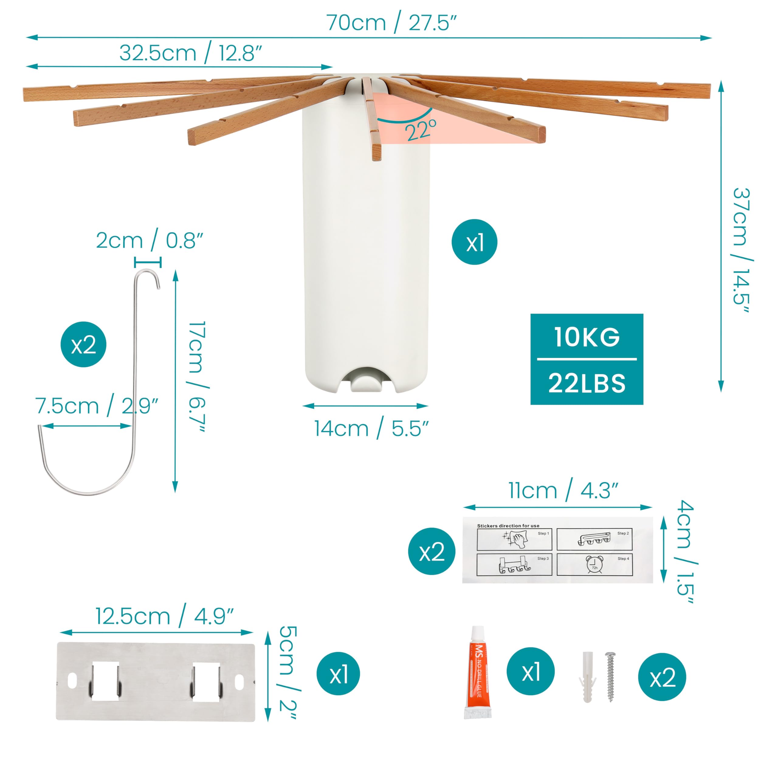 BELLE VOUS Stendibiancheria da Parete - Stendino a Muro Richiudibile - Stendi Biancheria Retrattile Salvaspazio - per Interno ed Esterni - con X Bracci - Portatile da Viaggio
