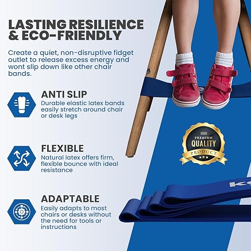 Miniatura 2 de Paquete de 12 bandas para silla, bandas antideslizantes para sillas para niños con pies inquietos, bandas antiestrés para sillas de aula, bandas