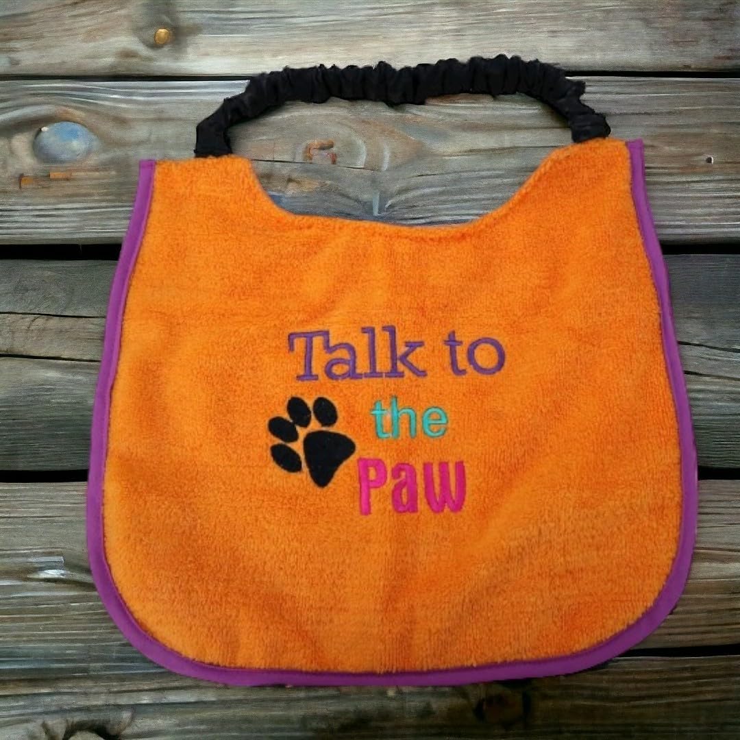 Dog customized bib - comfortable & stylish - puppy to adult sizes - waterproof backing - elastic neck strap - Talk to the paw full colour embroidery - super absorbent