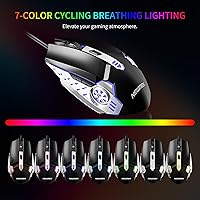 Vista 6 de Newmen GM104 Wired Gaming Keyboard and Mouse Combo,USB RGB Backlit Mechanical Feel 26-Key Anti-Ghosting Computer Gaming Keyboards,Colorful Breathing