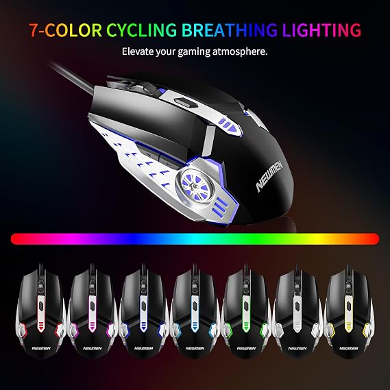 Newmen GM104 Wired Gaming Keyboard and Mouse Combo,Mechanical Feel Keyboard | Wired Gaming Keyboard and Mouse Combo,RGB Backlit,Mechanical Feel,26-Key Anti-Ghosting Keyboards,Colorful Breathing Mouse