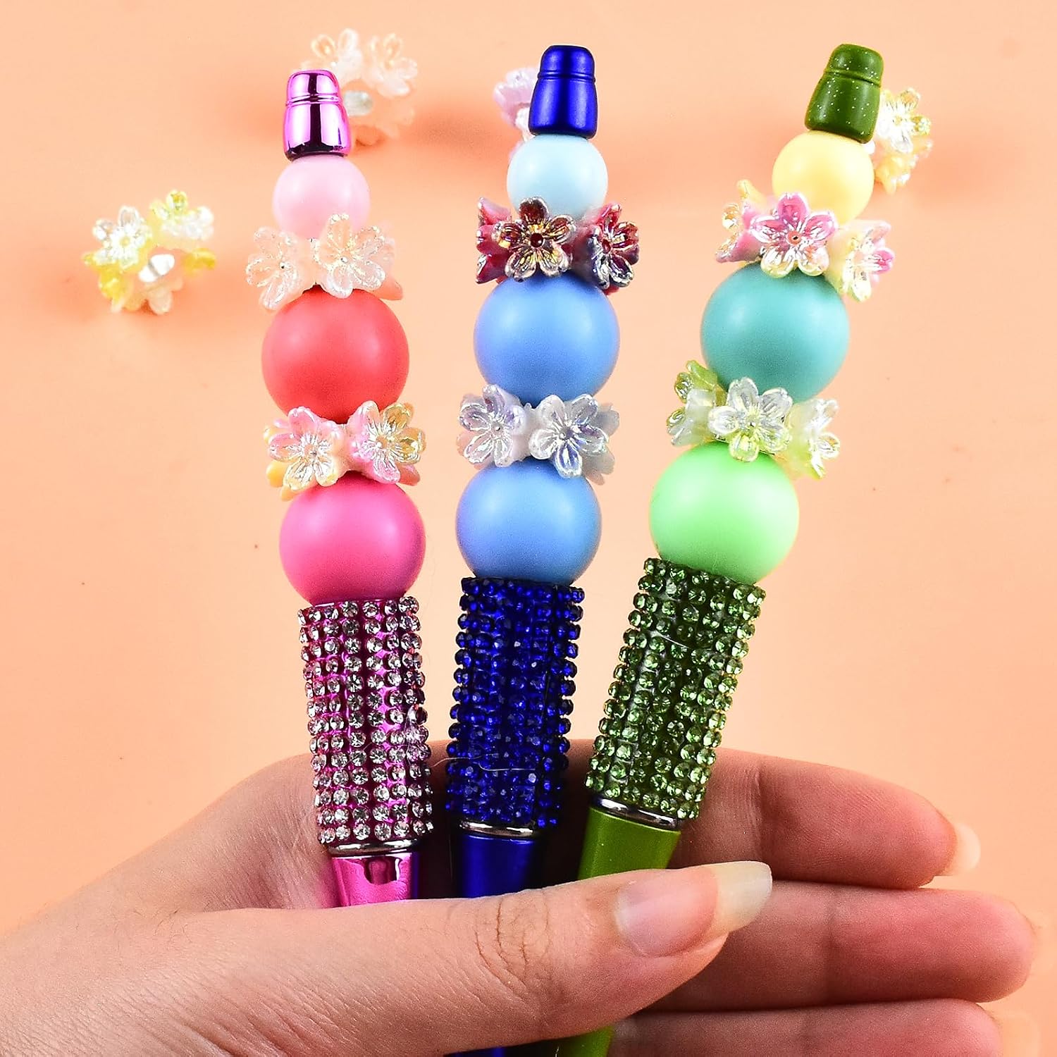 10Pcs Flower Spacer Beads for Beadable Pens Colorful Flower Fancy Focal Beads for DIY Craft Pens Bracelet Necklace Earrings Keychain Jewelry Making thumbnail