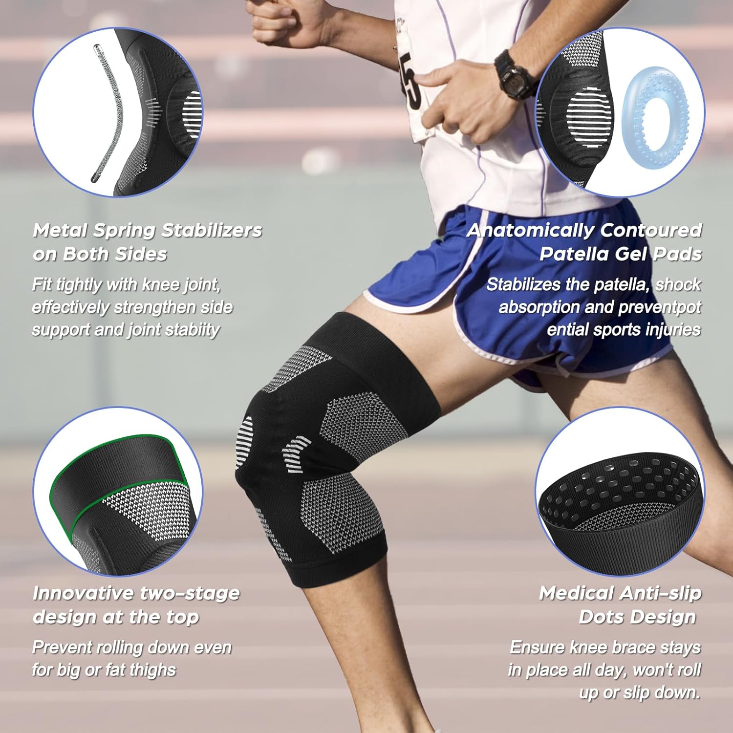 NEENCA Upgraded Thin Knee Brace for Women/Men, Compression Knee Support with Gel Pad & Spring Stabilizers. Knee Sleeve for Meniscus Tear, ACL, PCL, Arthritis, Joint Pain Relief, Runner, Workout, Sport