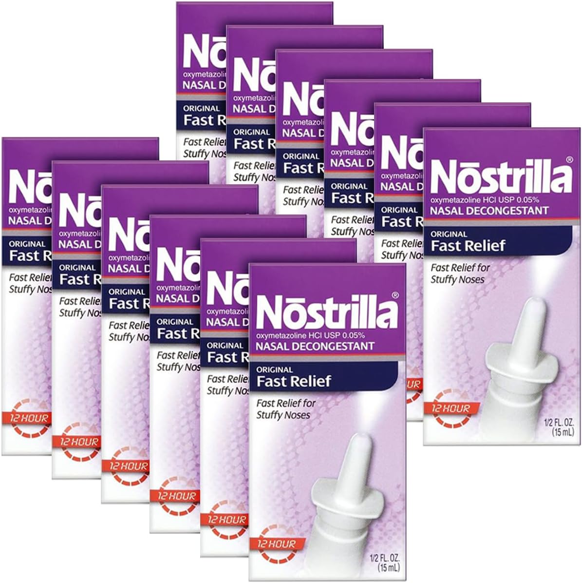 Nostrilla Nasal Decongestant Spray, Stuffy Nose Relief, 0.5 oz (12 Pack)