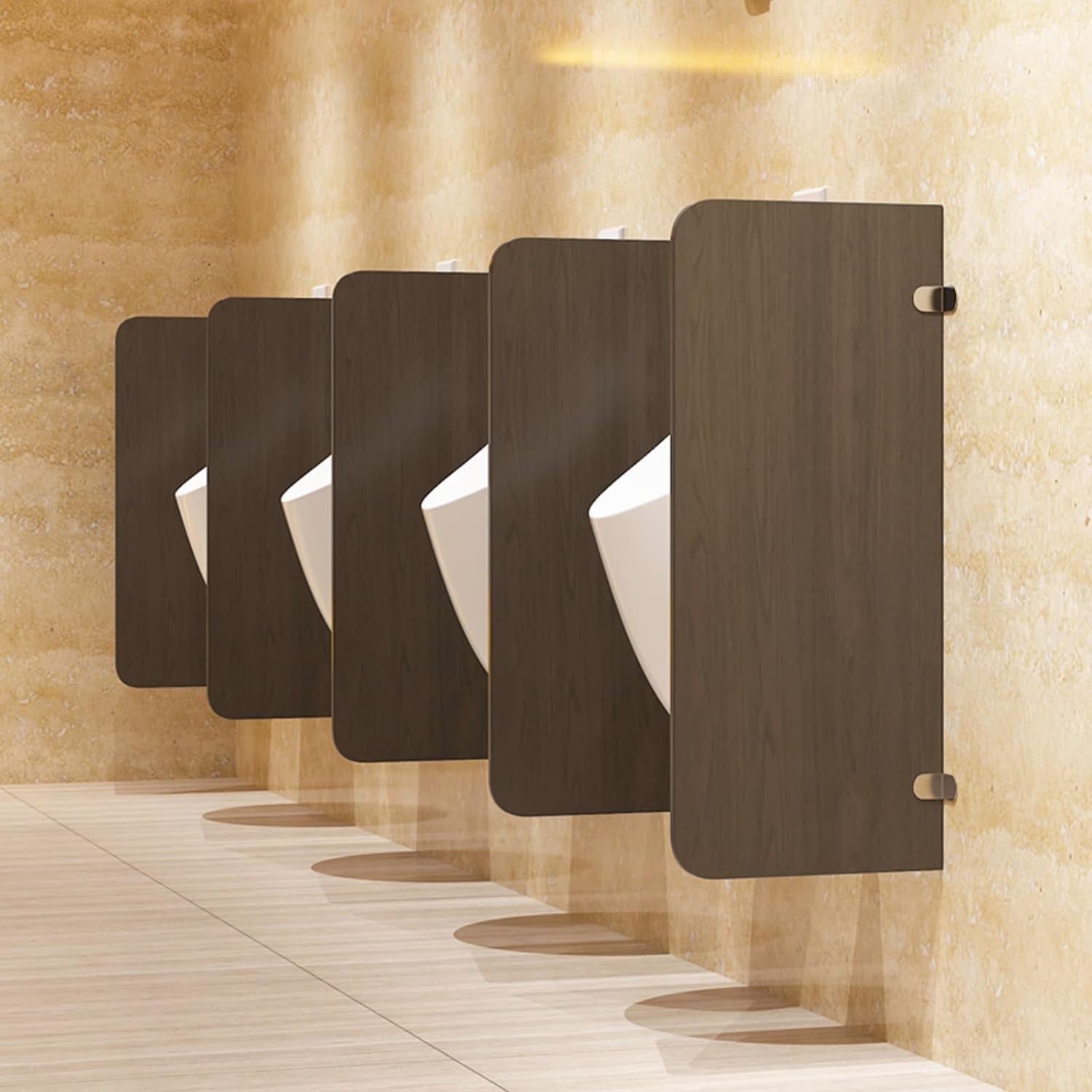 Wall-Mounted Urinal Screen Partition with Accessories, Dark Brown Toilet Protection Divider for Public Restrooms, 5-Pack Privacy Panels for Hygiene and Safety