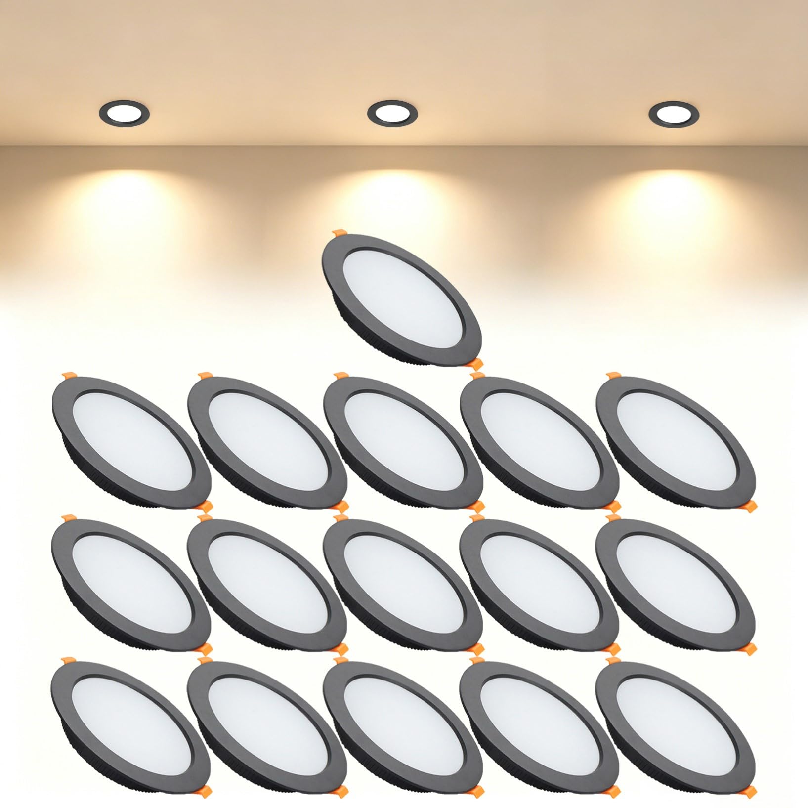 VOGHMOLD 18W Ultra Slim LED Downlight Recessed Ceiling Light 5 inch, 3000K Spot Lights Black Aluminum Trim, Cut Φ150-160mm, AC110-240V Panel Lighting for Office Hallway Closet, 16 Pack