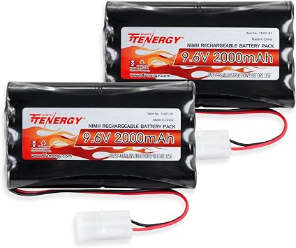 Tenergy 2Pack 9.6V Flat NiMH Battery Packs for RC Car, High Capacity 8-Cell 2000mAh Rechargeable Battery-Pack, Replacement Hobby Pack with Standard Tamiya Connectors