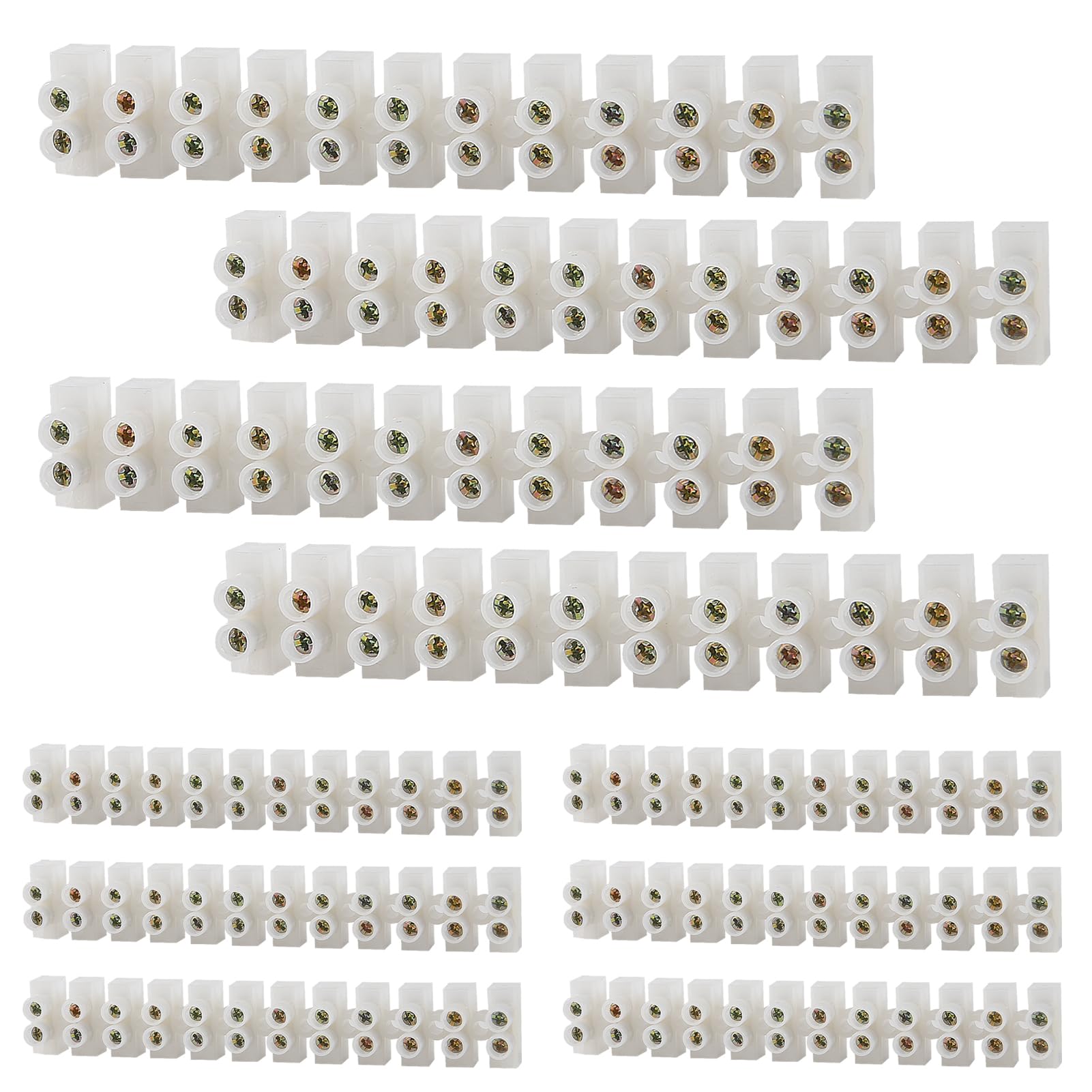 Meimom 10pack Terminal Block White Screw Terminal Connector Dual Row Electric Barrier Block 12-Position Terminal Strip, 10 Amp 380 V for Small Home