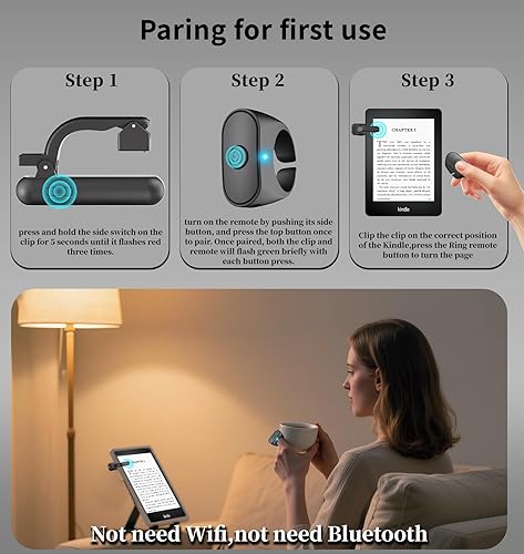 Miniatura 2 de MAIRAN Girador de páginas con control remoto para lectores electrónicos Kindle Paperwhite Oasis Kobo, obturador de cámara y grabación de video para