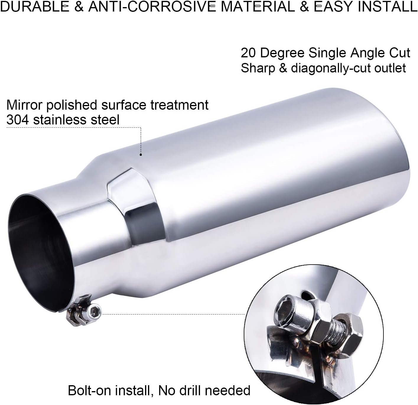 Exhaust Tip 3"Inlet 4"Outlet 12" Length Bolt On 304 Stainless Steel Diesel Exhaust Tail Pipe Muffler Tip