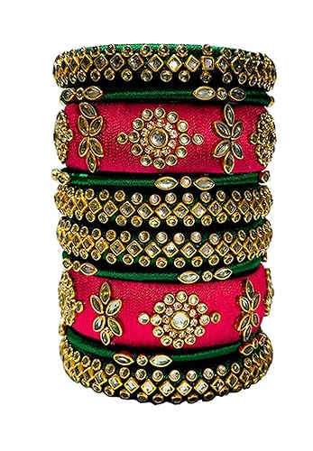 Blue jays hub Silk Thread Bangles New kundan Style Pink Color Set of 10for Women/Girls