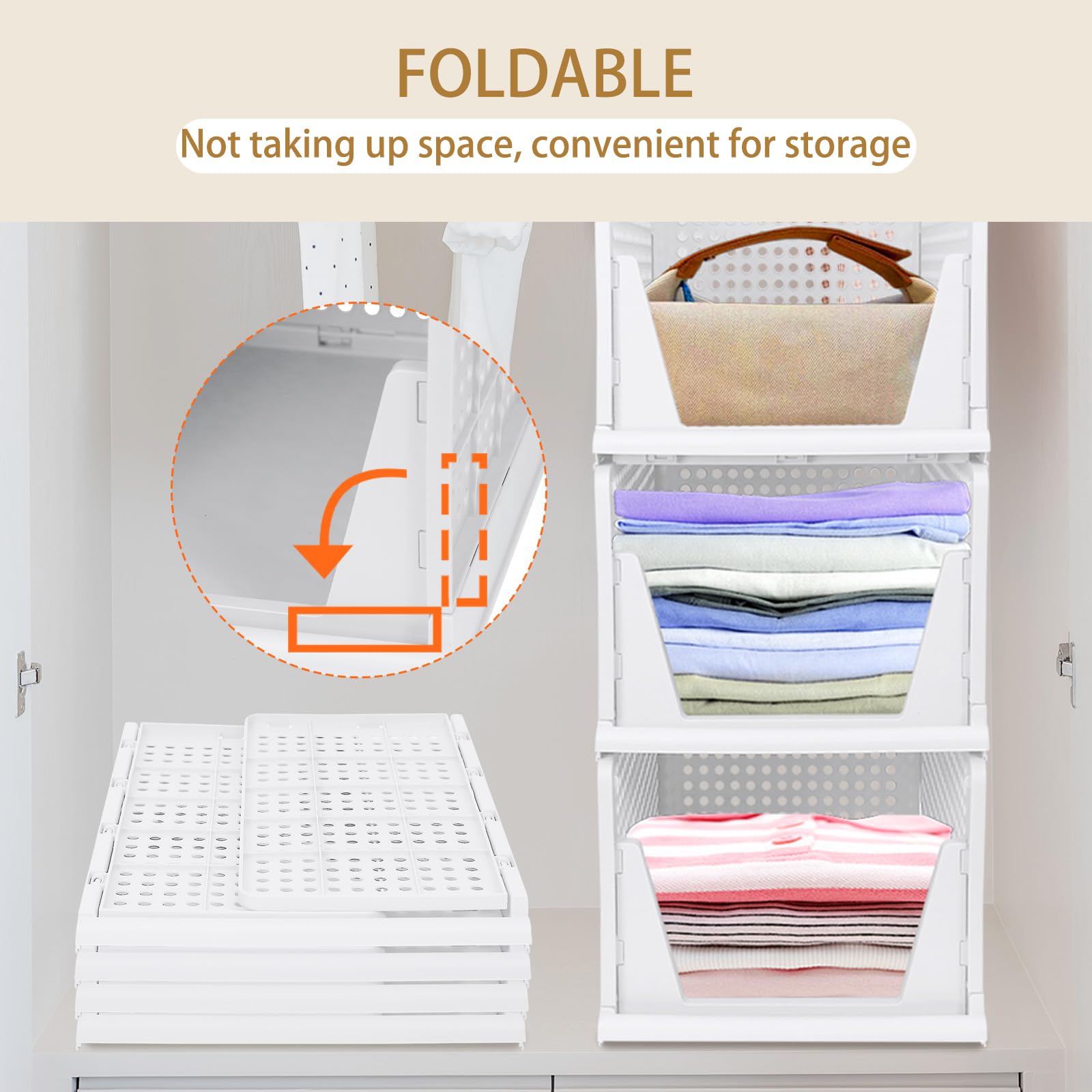 homewell Scatole di stoccaggio per indumenti,Organizzatore di armadi impilabili, pieghevole, impilabile, organizer per cassetti scorrevoli, guardaroba, cameretta, guardaroba