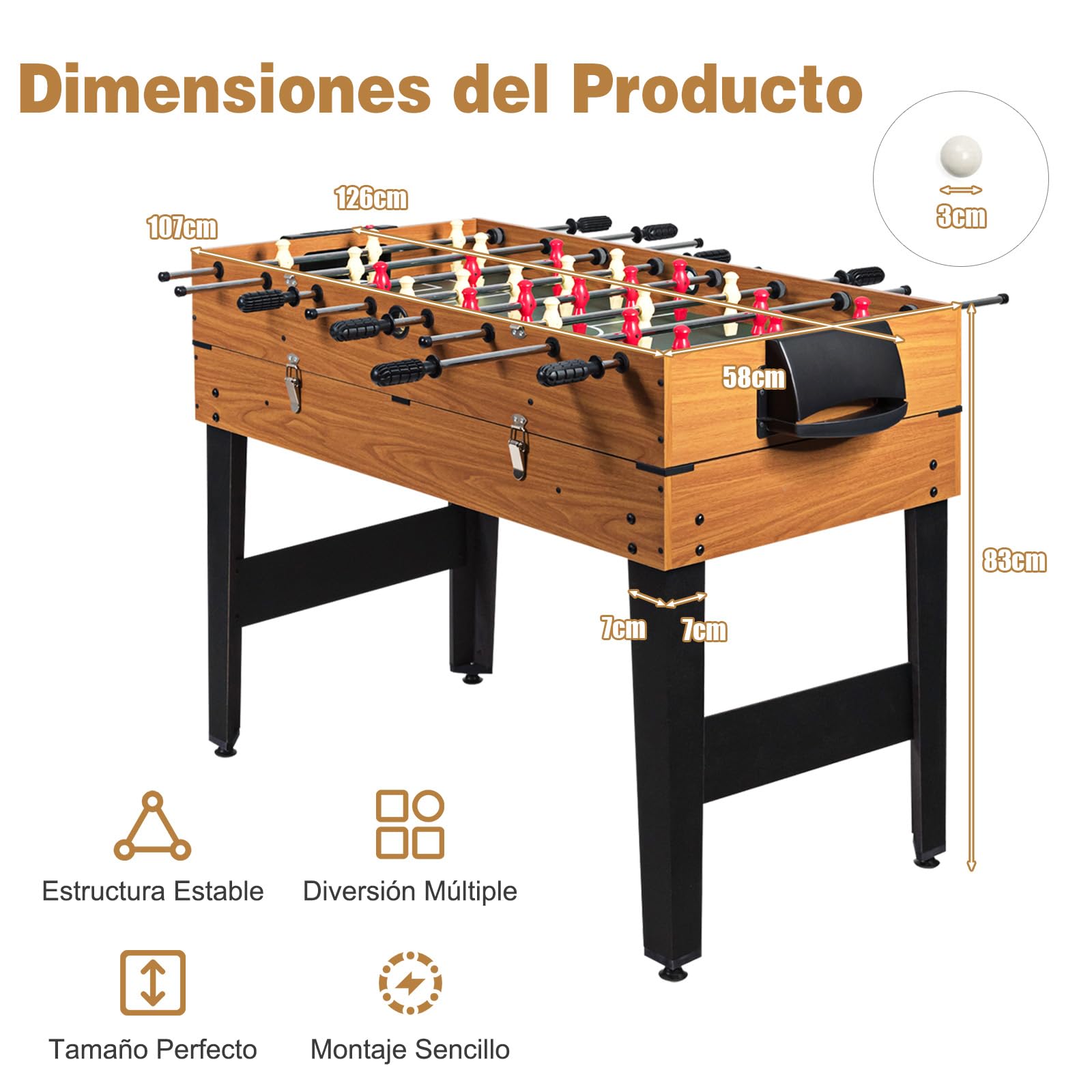 GOPLUS Mesa de Juego 3 en 1 123 cm Billar Futbolín Hockey Accesorios