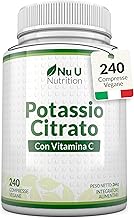 Potassio 1550 mg & Vitamina C - 240 Compresse Vegane - 4 Mesi di Scorta - Citrato di Potassio ad Alta Potenza - Prodotto in Europa - Nu U Nutrition