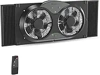 Comfort Zone Ventilador de janela para quarto, ventiladores duplos de 23 velocidades com expansores de travamento automático, 3 modos (fresco, circular, exaustão), controle remoto, capa de tecido e