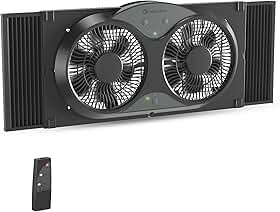 Comfort Zone Ventilador de janela para quarto, ventiladores duplos de 23 velocidades com expansores de travamento automático, 3 modos (fresco, circular, exaustão), controle remoto, capa de tecido e