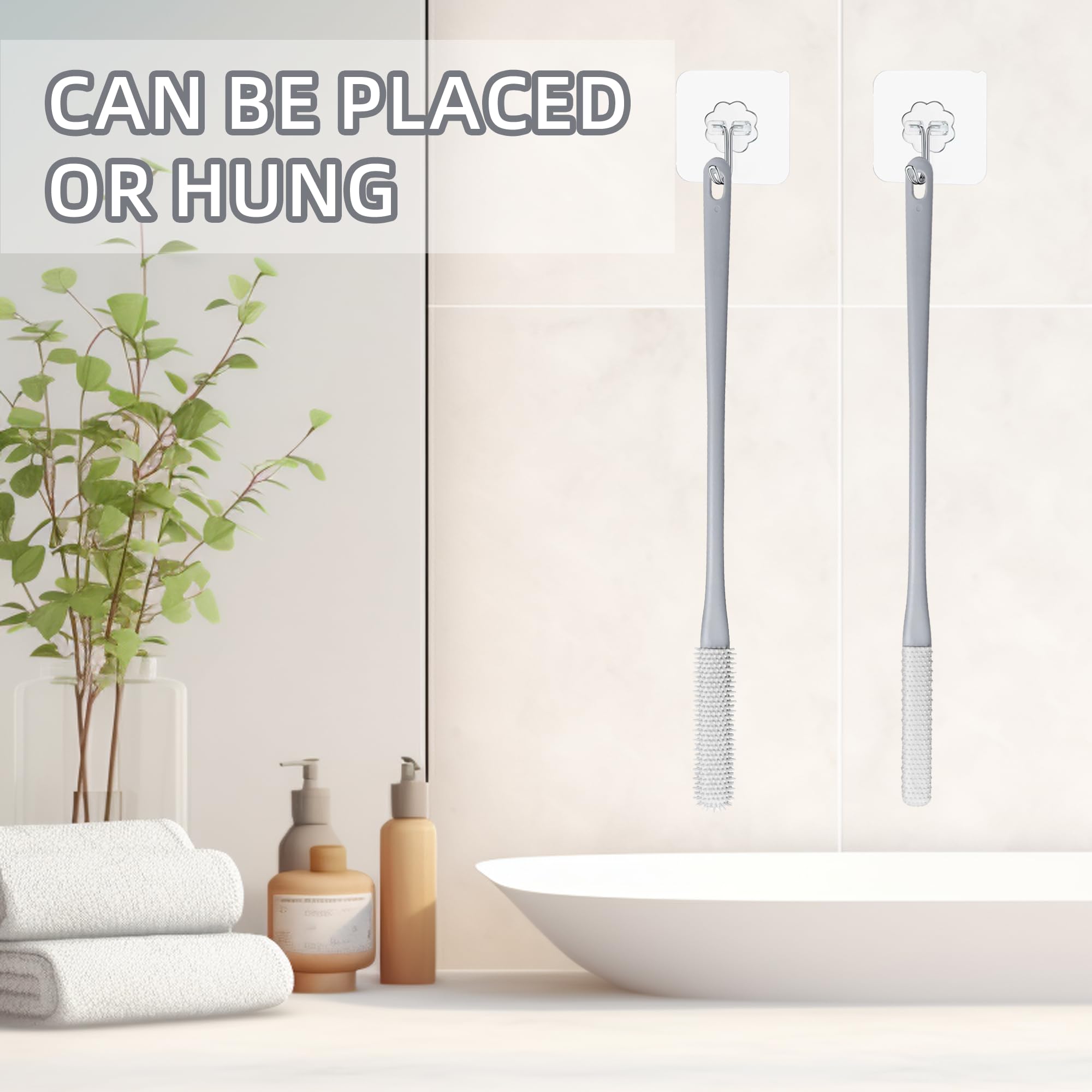 2PCS Silicone Foot Cleaning Brush With Long Handle, Grey Toe Gap Scrubber for Shower and Bath - Image 4