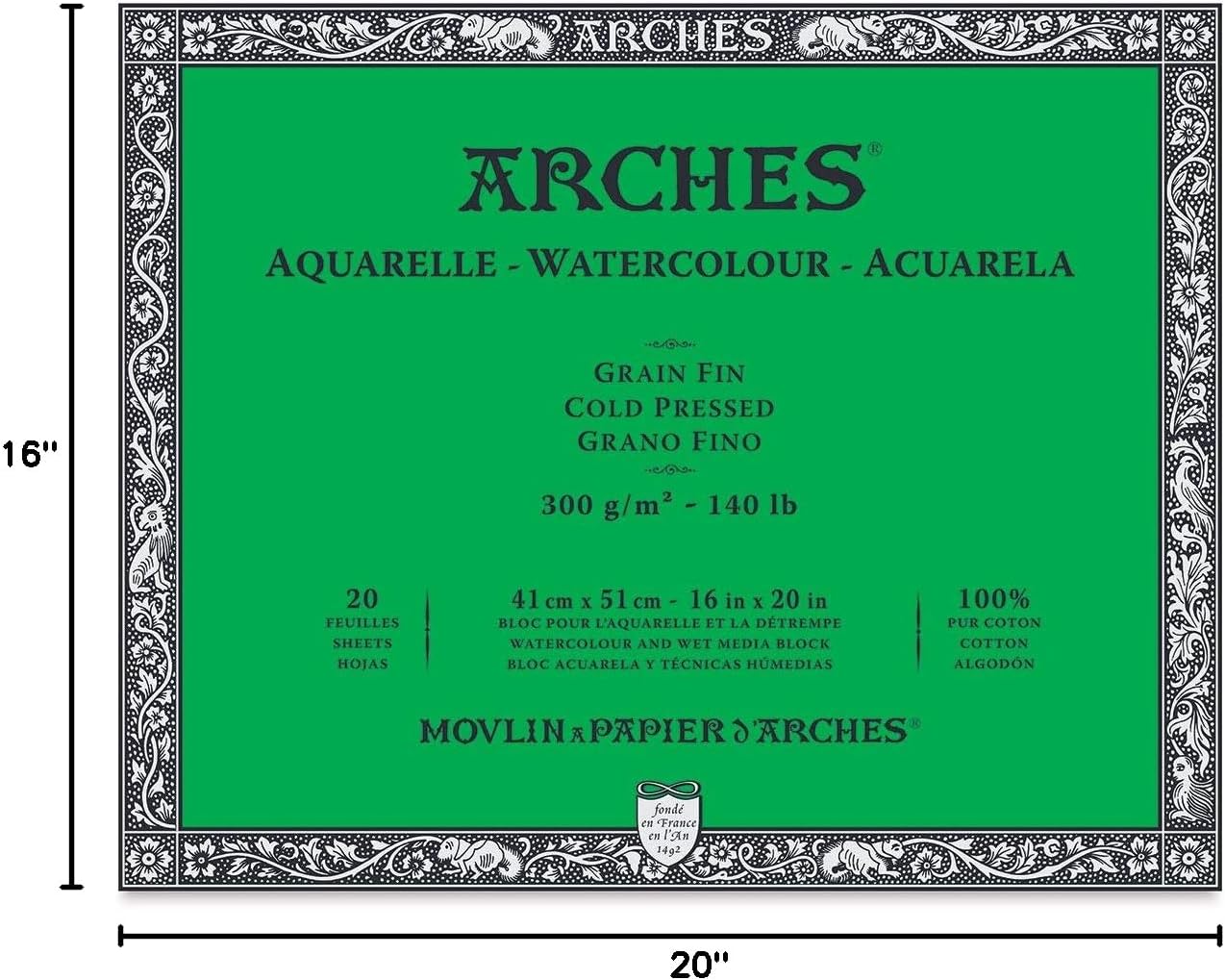 Arches Watercolor Paper Block, Cold Press, 16" x 20", 140 Pound