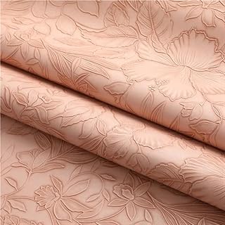 Tejidos De Cuero Tela de piel sintética con relieve de flores, 46 x 137 cm, estilo retro, suave, de piel sintética, for tapicería del hogar, bolsos, costura y manualidades Cuero Sintético(Rose powder)