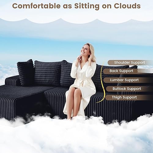 Miniatura 8 de Sofá sin hueso, sofá tapizado en forma de L, mullido y cómodo sofá de nube con asiento profundo y almohadas, sofás sin hueso para sala de estar, no