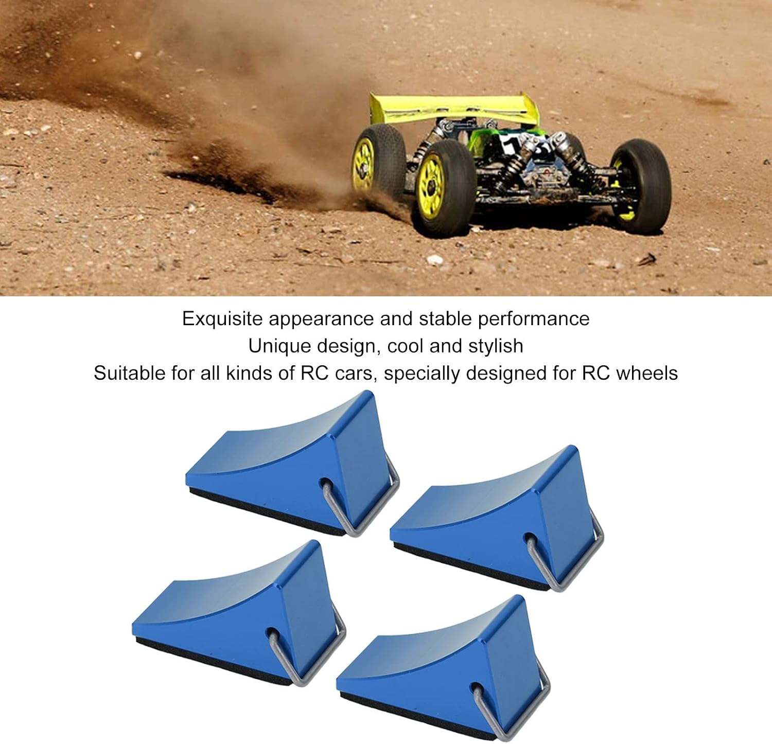 4 pcs RC Model Car Wheel Chock Good Fixation Anti Slip Bottom RC Aluminum Alloy Wheel Chock Redcat Gen8 Axial SCX10 Decoration Accessories Compatible with Traxxas(Blue)