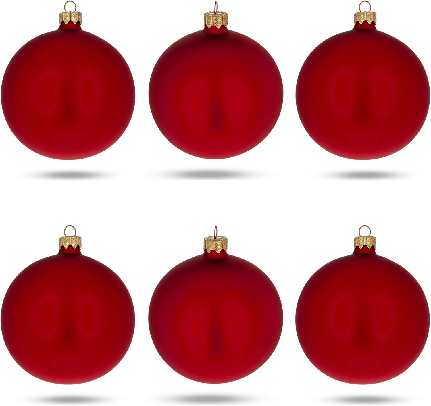 Set of 6 Matte Red Glass Ball Christmas Ornaments 3.25 Inches
