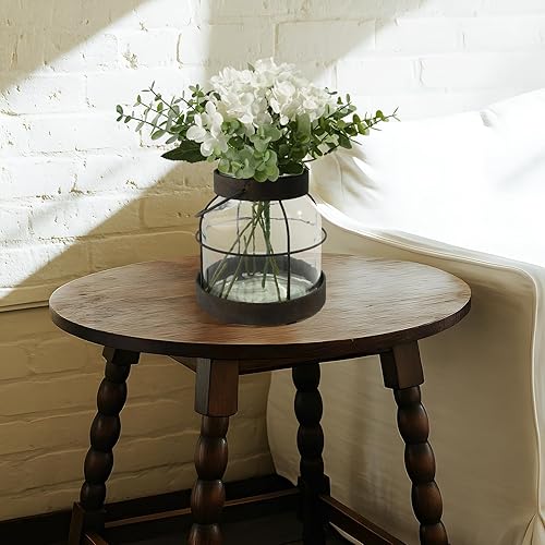 Miniatura 7 de Jarrón de vidrio de granja con flores, jarrón vintage con 1 pieza de hortensia y 5 piezas de ramas de eucalipto, botella de vidrio envejecido