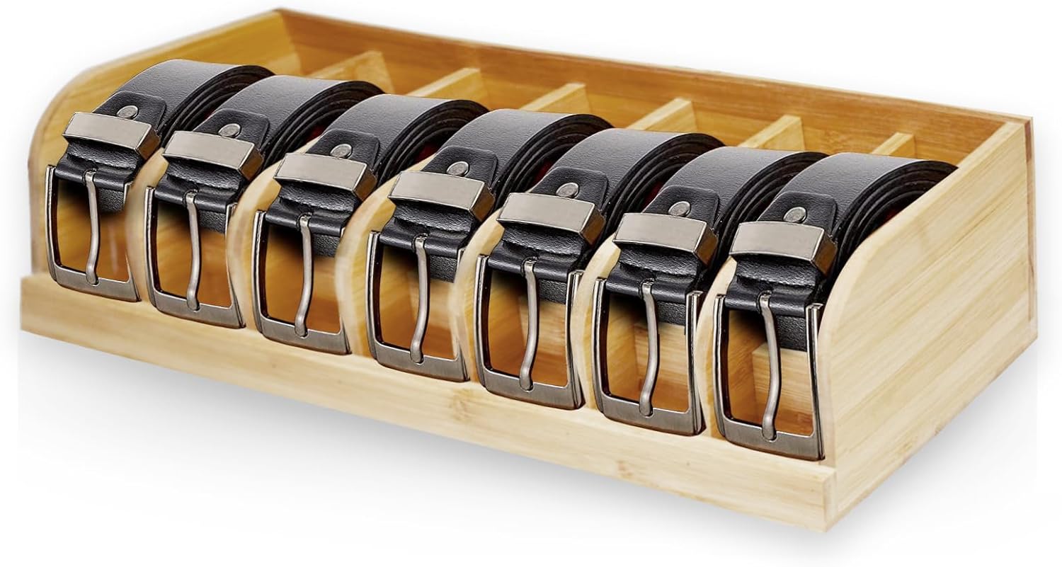 Amazon.com: jushifu Belt Storage Organizer, Bamboo Belt Organizer Box ...