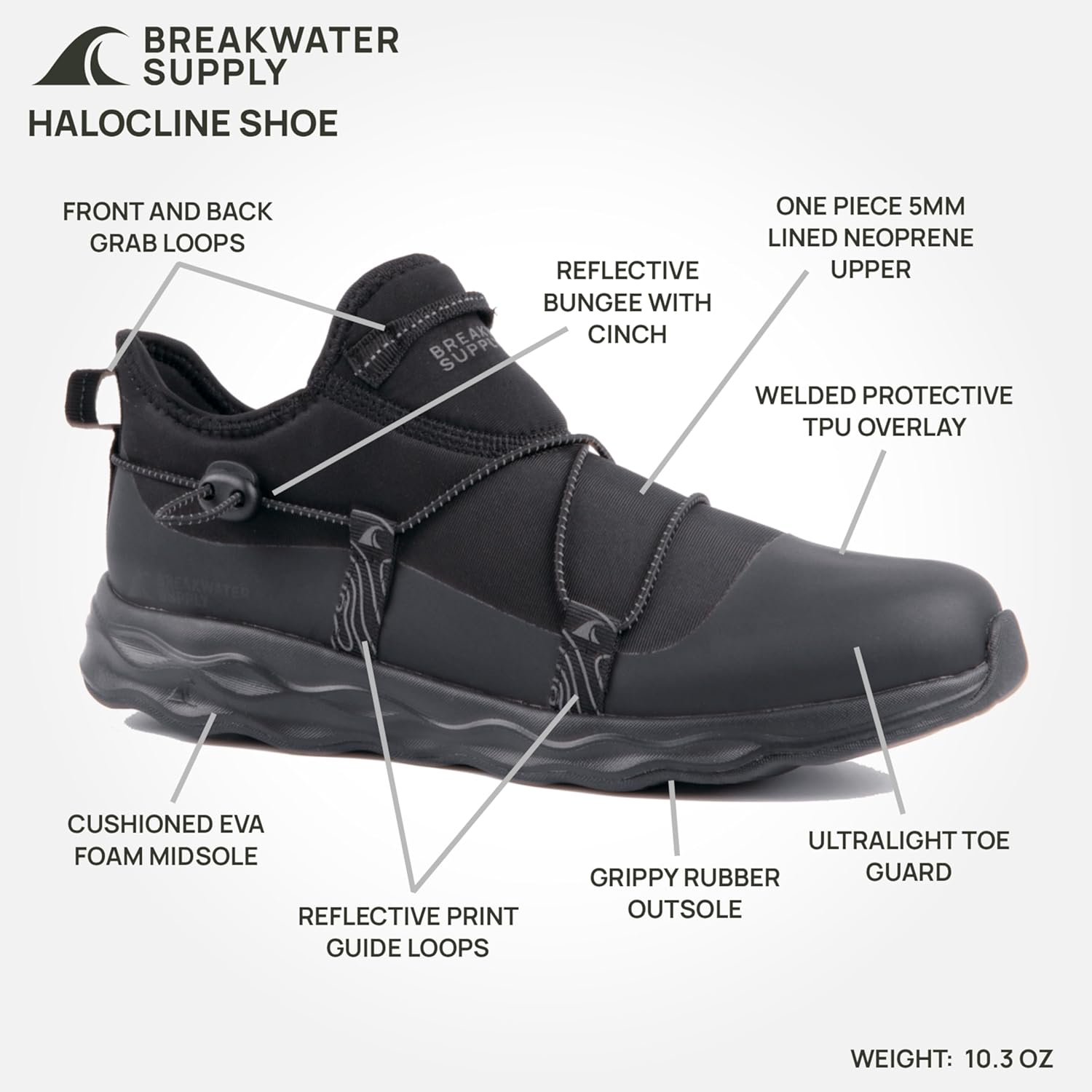 Breakwater Supply™ Halocline Waterproof Shoes | All-Purpose Cushioned Walking, Hiking, Trail, Boat Sneakers | Grippy Rubber Sole, Easy Slip-On, Lightweight, Low Cut | Mens Womens Unisex