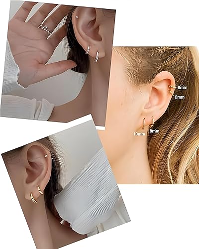 Miniatura 7 de Aretes de acero inoxidable 316L, argollas de 1564, 516, 2564, 716, 1532 y 3564 pulgadas, arracadas hipoalergénicas, para el cartílago, hélix,