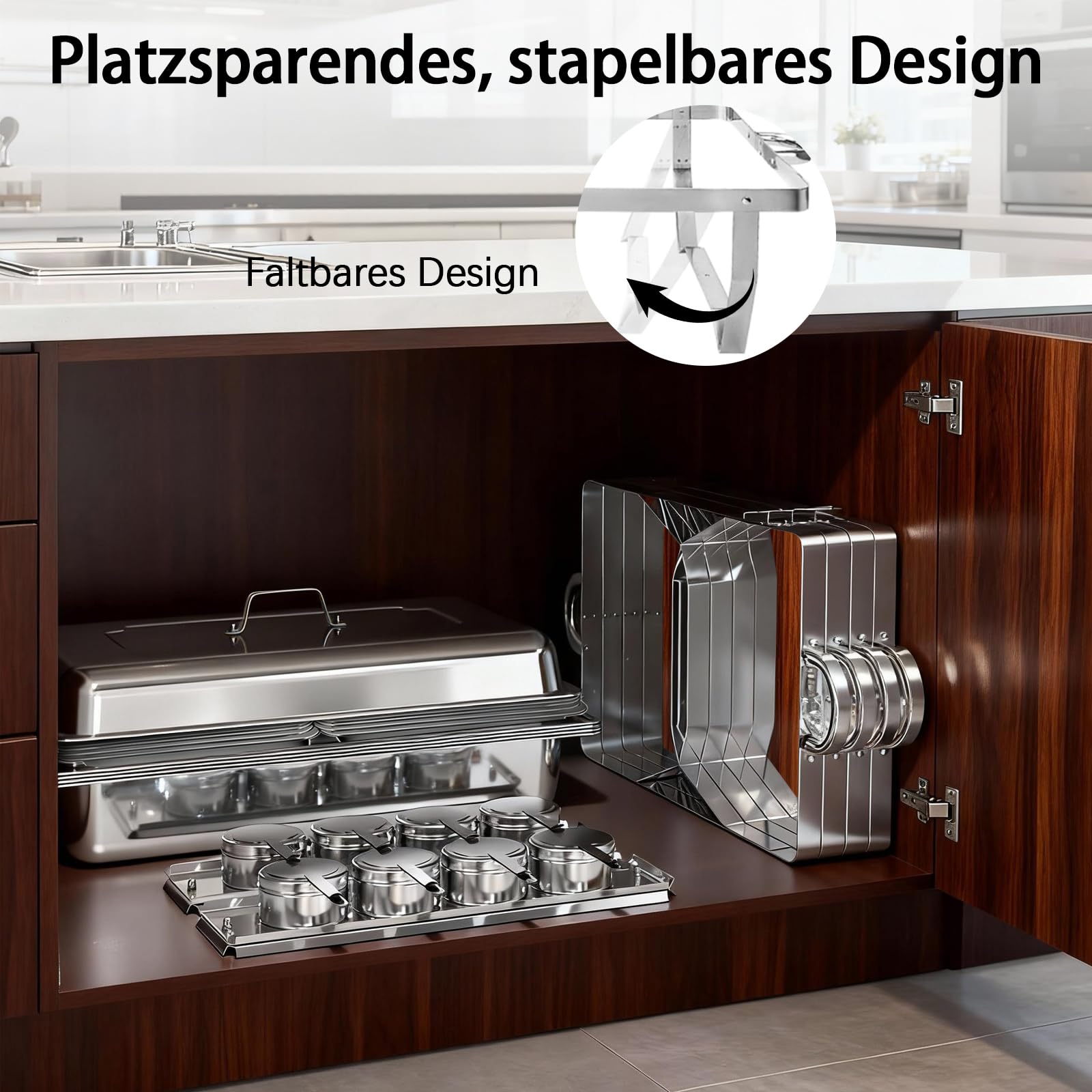 Chafing Dish Buffetwärmer, 9L Edelstahl Speisenwärmer mit 4X 1/2 GN-Behälter, Warmhaltebehälter für Catering, Buffet und Party