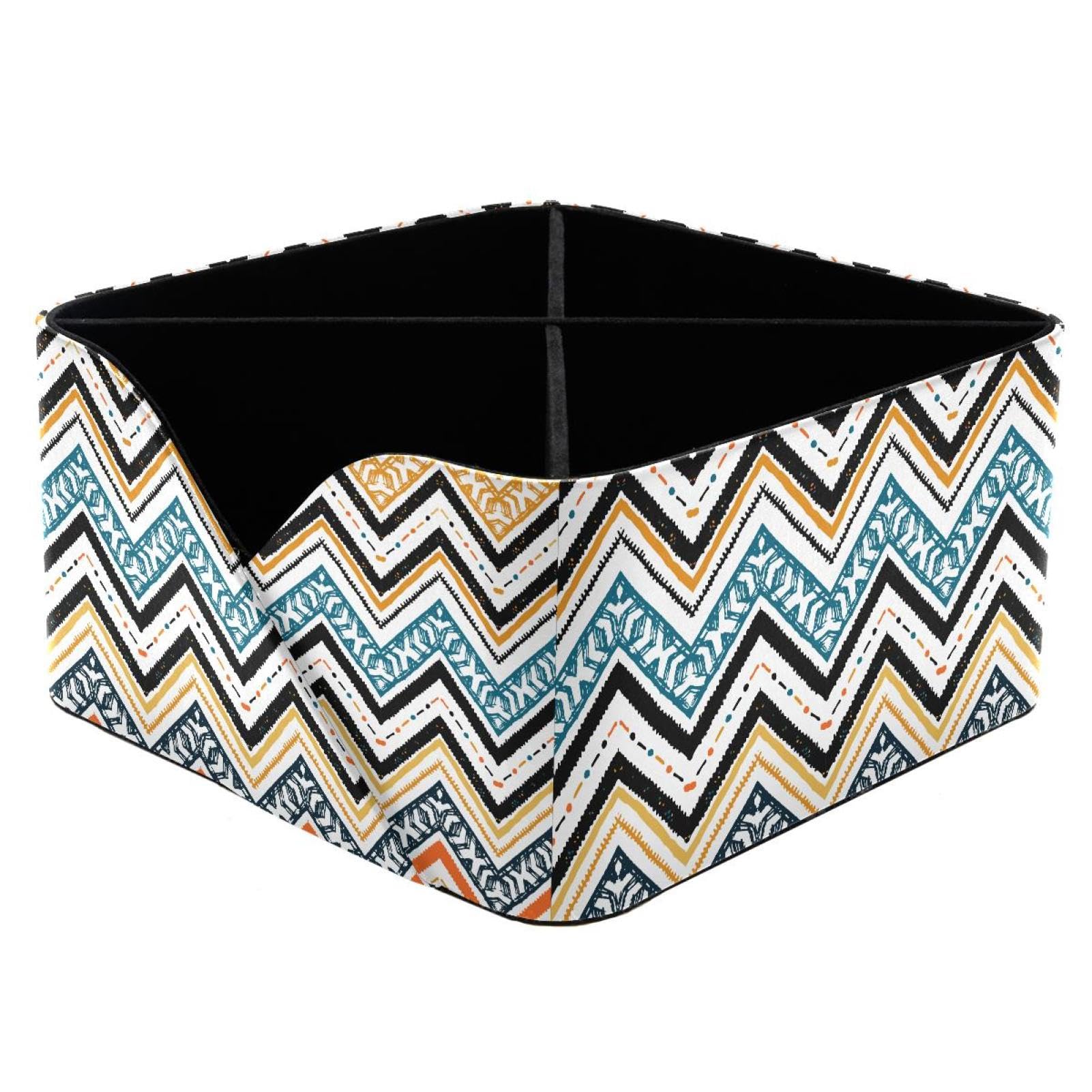 KengjuTesu Ethnic Zigzag Striped Tribal Motifs Desktop Organizer Pen Holder, Rectangular Pencil Cup for Office, Study and Makeup Stations