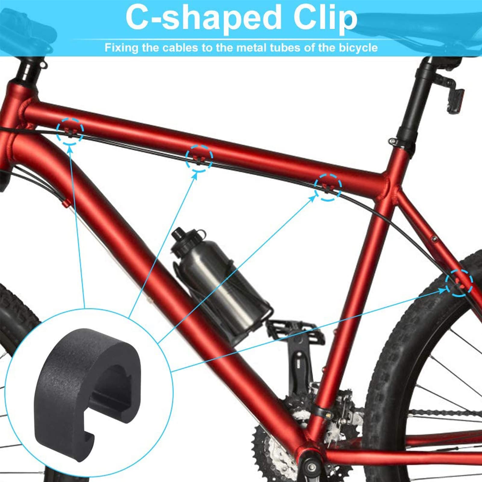 10 clip a C in alluminio, staffe di fissaggio per bicicletta per fissare i tubi dei freni al telaio