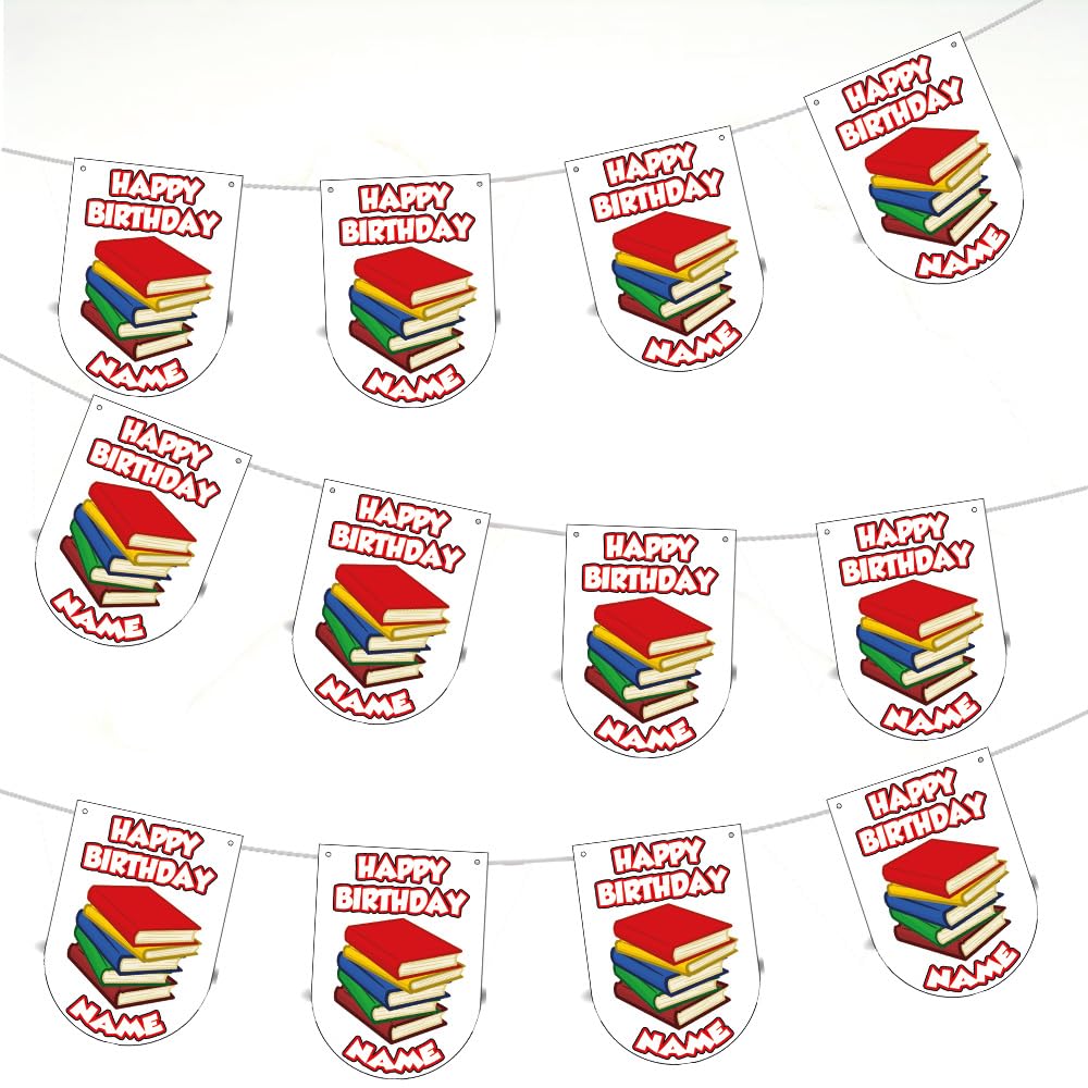 AK Giftshop Personalised Books Birthday Bunting Party Decorations Flags - 12pcs / 2.5m Ribbon
