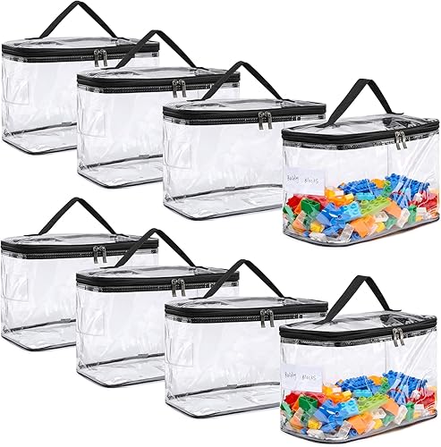 Miniatura 10 de Paquete de 4 bolsas grandes de almacenamiento transparentes para juguetes con etiqueta de nombre, bolsa organizadora de juguetes de PVC impermeable