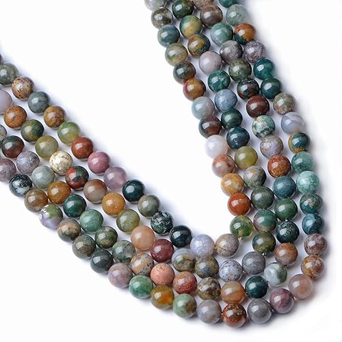 Miniatura 5 de 200 cuentas redondas sueltas de ágata india natural de 0.236 pulgadas para fabricación de joyas con cordón elástico de cristal