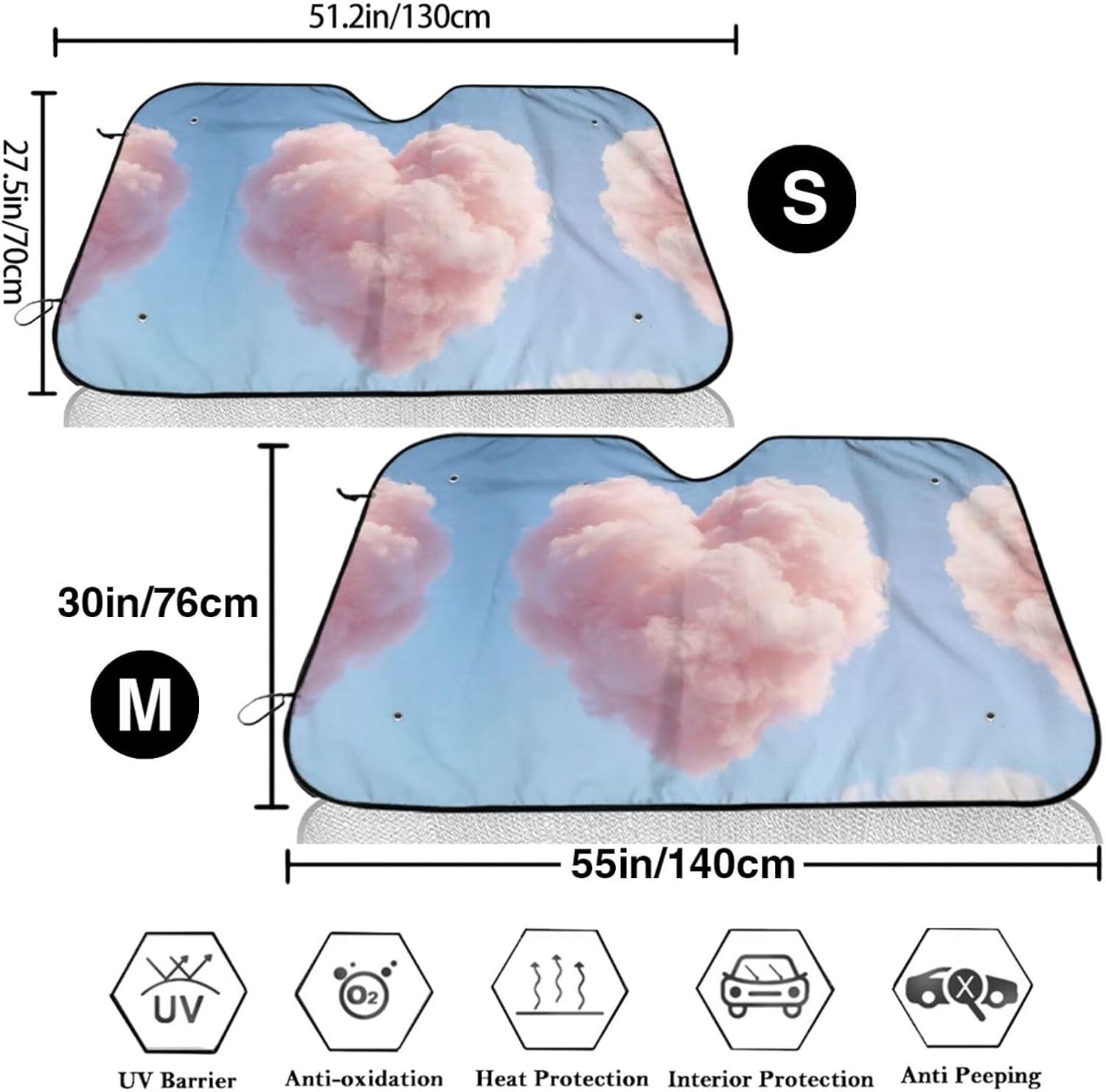 Cloud Love Print Foldable Car Windshield Sun Shade 55x30in image 3