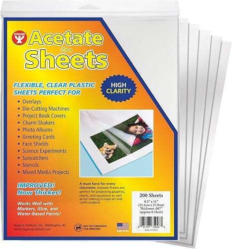 Hygloss Productos Hojas de proyección de techo Película de transparencia similar al acetato, para proyectos de arte y manualidades y aulas, no para