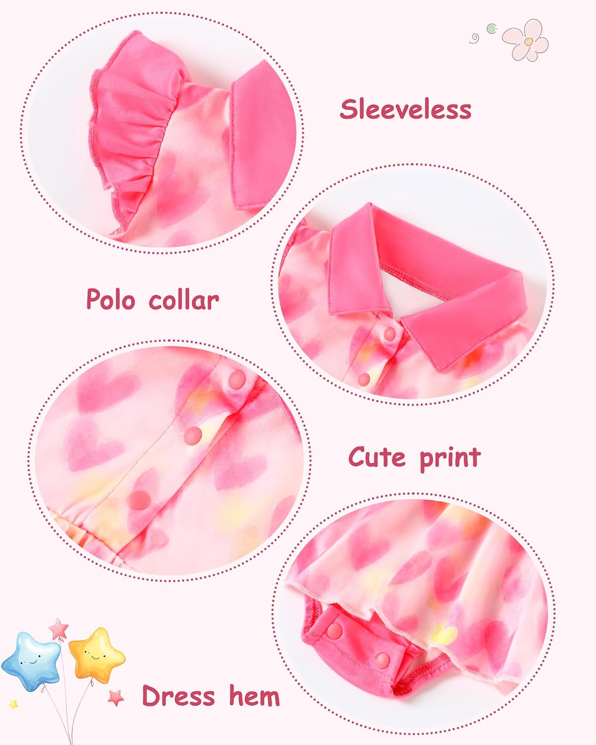 YALLET Baby Girl Dress Flutter Sleeves Polo Collar Newborn Infant Dresses Snap Button Romper Cute Print for Photos Daily Wear
