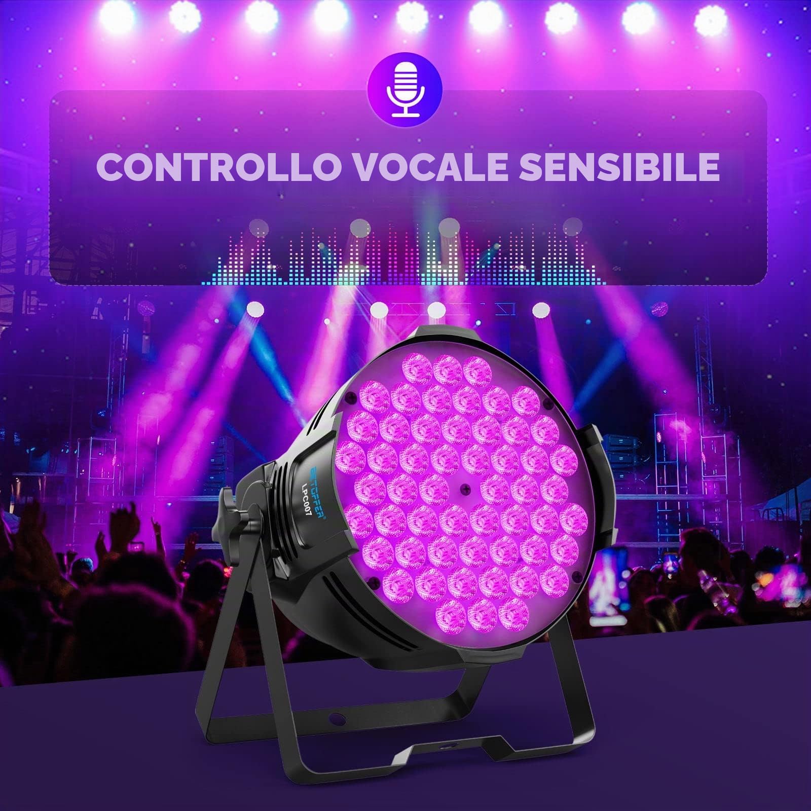 BETOPPER 180W RGB Fari Led Par DMX Luci dj Discoteca Strobe Luce Testa da Palco Effetti Faro per Club Bar Matrimonio Halloween Party